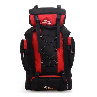 (Red) 60L Nylon Backpack Waterproof Sports Travel Hiking Climbing Shoulder Bag Unisex Rucksack