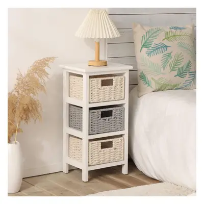 (White - Drawer) Chest 3/4 Drawers Storage Organizer Woven Baskets