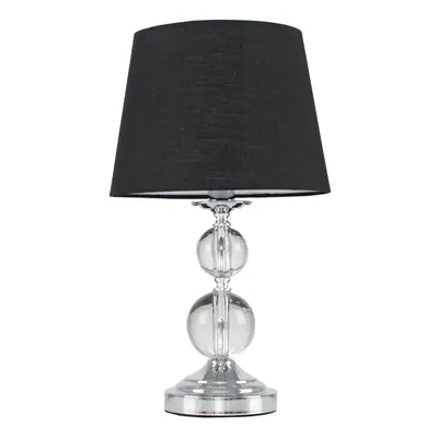 Modern Polished Chrome & Acrylic Ball Touch Table Lamp with a Black Tapered Light Shade