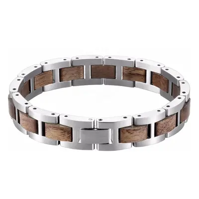 Jewelry Products Wooden Stainless Steel Bracelet Men Silver Wristband For Boyfriend Jewelry