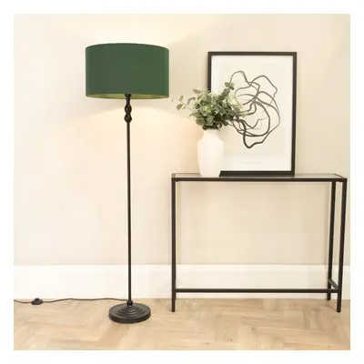 ValueLights Maggie Black Candlestick Floor Lamp with Green Shade