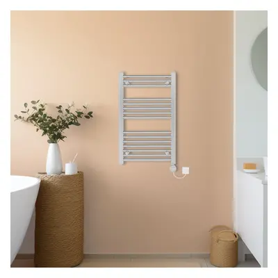 (Chrome, 800x500mm) NRG Prefilled Thermostatic Electric Straight Heated Towel Rail Radiator