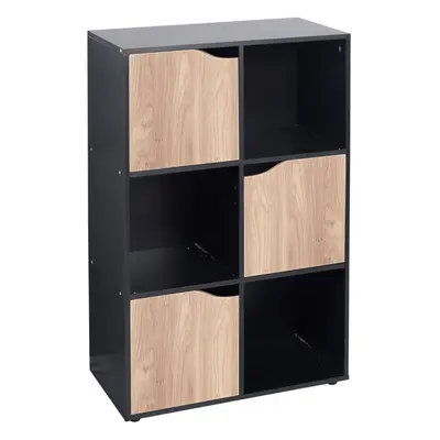 (6 Cube - Black, Oak) Cube Wooden Bookcase Shelving Shelves Unit Wood