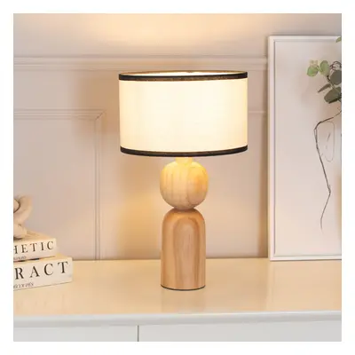 ValueLights Azalea Linen Black Trim Shade Wooden Table Lamp & LED Bulb