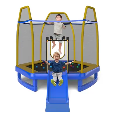 7FT Kids Trampoline Toddler Fitness Jumper w/Ladder Slide &Ocean Balls