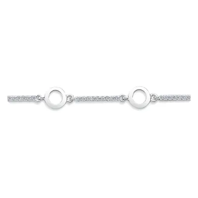 Jewelco London Ladies Rhodium Plated Sterling Silver Cubic Zirconia Alternating Halo Link Tennis