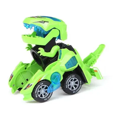 (Green) Creative Dinosaur Deformation Toy Car Puzzle Electric Light and Music Toys