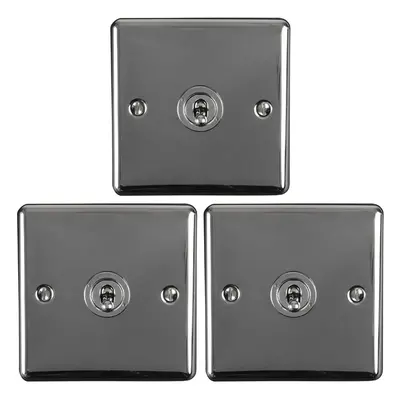 3 PACK Gang Single Retro Toggle Light Switch BLACK NICKEL 10A Way Plate