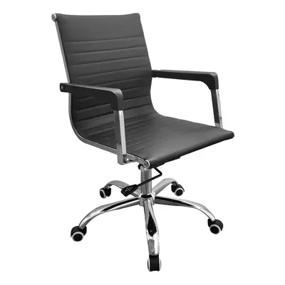 Black Home Office Desk Study Gaming Chair With Faux Leather Back and Chrome Base