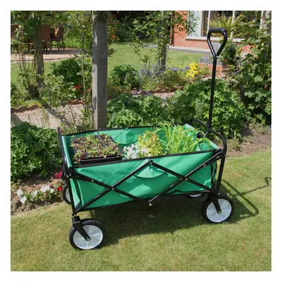 (Green ) Foldable Garden Cart Red Pull Wagon Trolley Folding