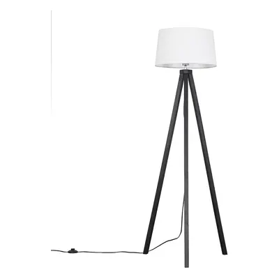 Modern Black Wood Tripod Floor Lamp with a White Tapered Shade - Complete with a 6w LED GLS Bulb