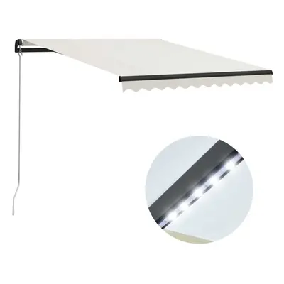 vidaXL Manual Retractable Awning with LED 300x250cm Cream Sun Shelter Canopy