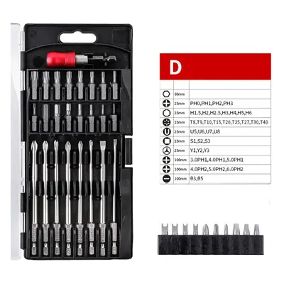 (D-35pcs) A/B/C/D Type Screwdriver Drill Bits Tools kit 1/4 Inch Hex Shank Magnetic Screwdriver 