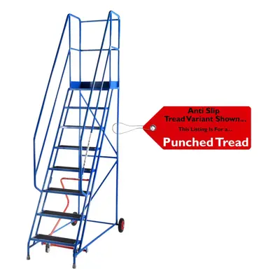 8 Tread Mobile Warehouse Stairs Punched Steps 3m EN131 BLUE Safety Ladder