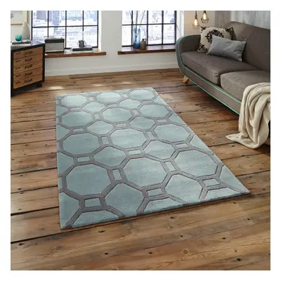 (120x170cm) Hong Kong HK Rugs in Blue Grey Geometric Soft Acrylic Mats