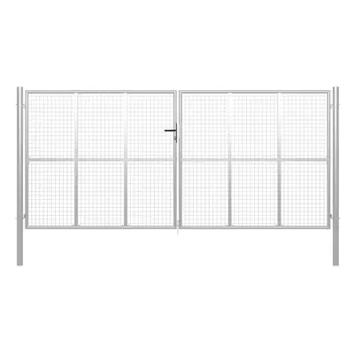 vidaXL Garden Gate Galvanised Steel 415x225cm Silver Fence Door Patio Gate