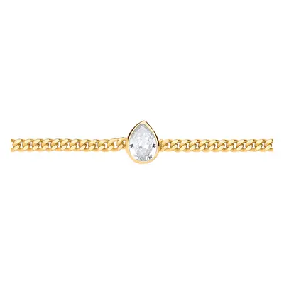 Jewelco London Ladies Gold-Plated Sterling Silver Pear CZ Bezel Solitaire Curb Chain Bracelet 3m