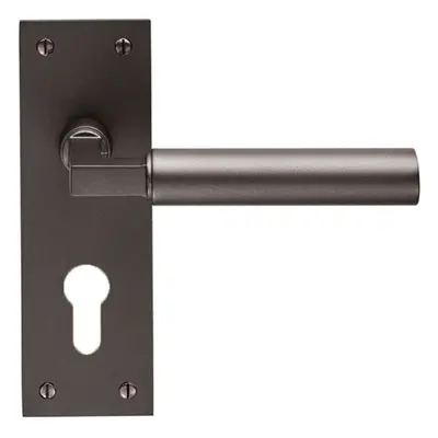 PAIR Round Bar Handle on Slim Euro Lock Backplate x 50mm Matt Bronze