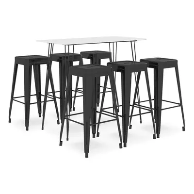 vidaXL Bar Set Piece White and Black Kitchen Dining Room Chair Stool Table