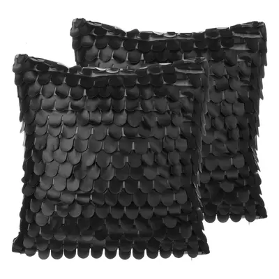 Set of Cushions LOBELIA Solid Faux Leather x cm Black