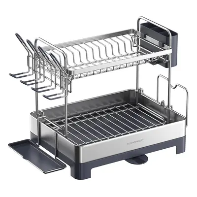 Dish Drying Rack, 2-Tier Dish Rack for Kitchen Counter with Rotatable and Extendable Drain Spout