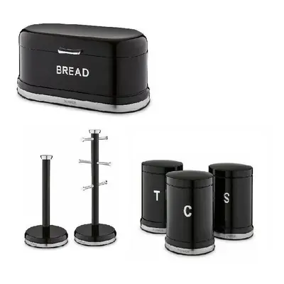 Tower Stylish Kitchen Belle Bread Breadbin, Canisters Towel Pole &Mug Tree Black