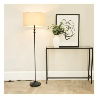 ValueLights Maggie Black Candlestick Floor Lamp with Natural Shade