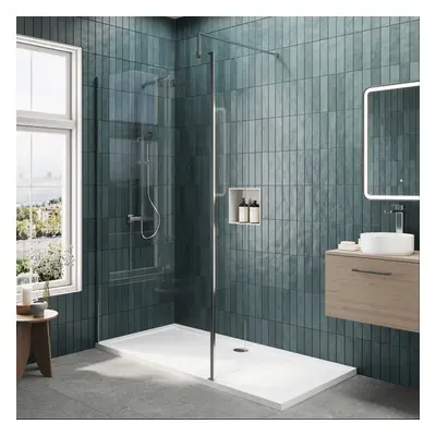 8mm Glass Walk In Wetroom Screen and Hinged Return Screen with Chrome Profile and Shower Tray - 