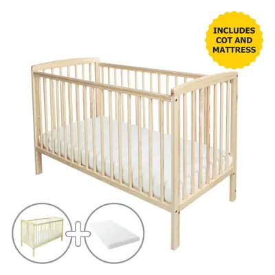 Sydney Cot Natural with Kinder Flow Mattress & Water Resistant Cover