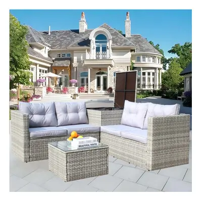 4 Piece Patio Sectional Wicker Rattan Outdoor Furniture Sofa Set with Storage Box Grey