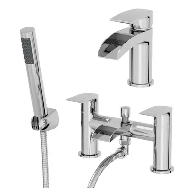 Waterfall Bathroom Basin Sink Mixer Tap Bath Shower Mixer Tap Set Modern Chrome