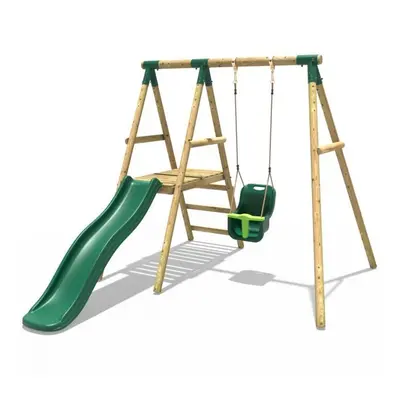 Rebo Cassini Wooden Garden Swing Set with Baby Swing, Platform and Slide - Green