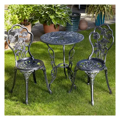 Grey Bistro Set Outdoor Patio Garden Furniture Table and Chairs Metal Frame