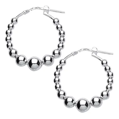 Jewelco London Ladies Sterling Silver Graduated Bead Hoop Earrings 25mm 6mm - ER41