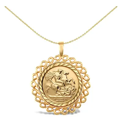 Jewelco London Solid 9ct Gold Loop Spiral Frame St George & Dragon Medallion Pendant (Full Sov S