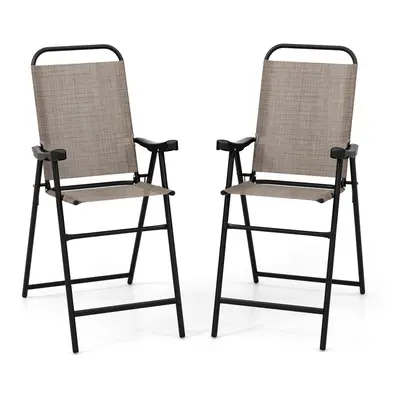 Set of Outdoor Folding Chair Metal Frame High Backrest Garden Patio Chair