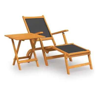 vidaXL Solid Wood Acacia Outdoor Deck Chair with Table Textilene Patio Lounger