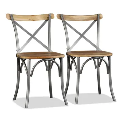 Dining Chairs pcs Solid Mango Wood and Steel Cross Back