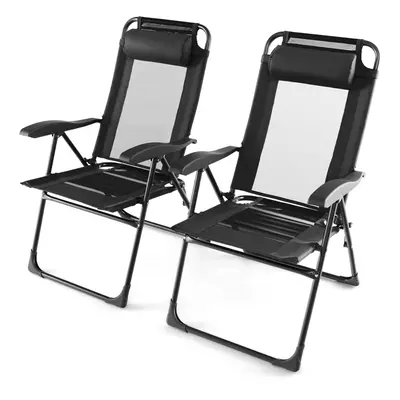 Patio Folding Chairs Set of Outdoor Recliner w/Wide Armrests &7-Level Backrest