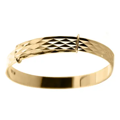 Jewelco London Kids Solid 9ct Yellow Gold Diamond-cut Engine Turned Argyle Pattern Expandable 4m