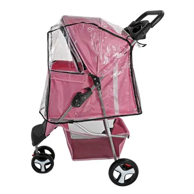 Pet Stroller Dog Cat Puppy Pram Pushchair With Cover (Pink)