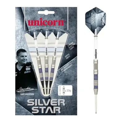 (21g, Silver/Grey) Unicorn Gary Anderson Silver Star Tungsten Darts Set (Pack of 3)