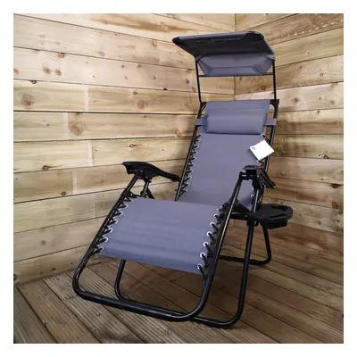 Multi Position Garden Gravity Relaxer Chair Sun Lounger with Sun Canopy in Grey