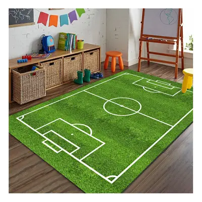 (140*200cm, Green) Green Football Soccer Pitch Rug Play Floor Carpet Soft Rugby Kids Bedroom Rug