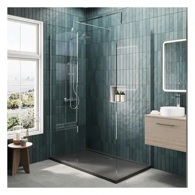 8mm Glass Walk In Wetroom Screens with Chrome Profile and Slate Grey Shower Tray - x 700mm