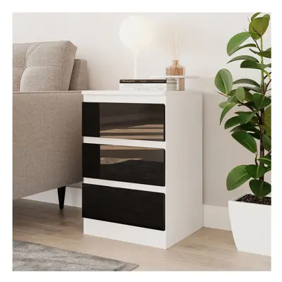 (White & Black) High Gloss Drawer Skagen Wooden Bedroom Chest Cabinet No Handle Drawer Storage