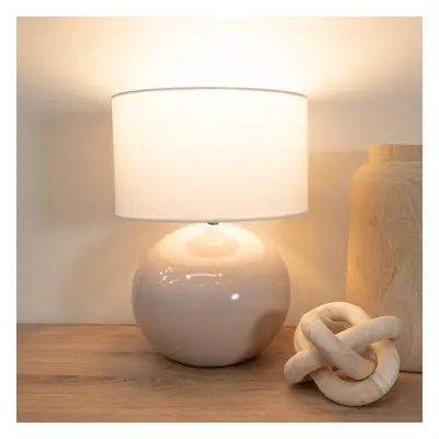 ValueLights Bosco Stone Ceramic Table Lamp with White Lamp Shade