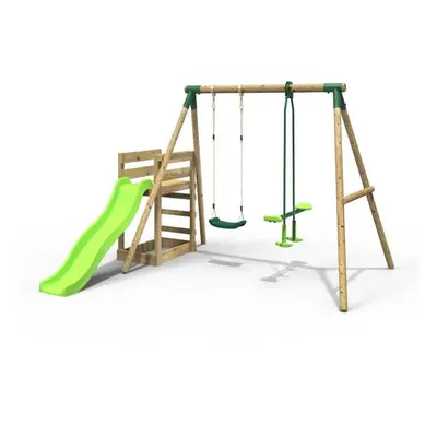 (Star, Green) Rebo Wooden Swing Set plus Deck & Slide