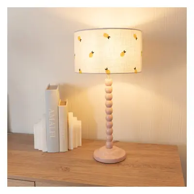 ValueLights Bobbins Lemon Embroidered Shade Rose Table Lamp & LED Bulb