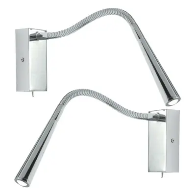 2 Pack | Adjustable LED Wall Light Warm White Chrome Flexible Bedside Lamp